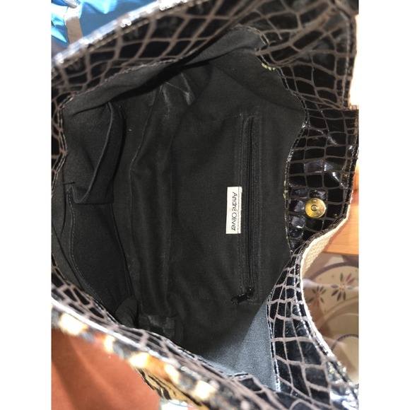 Andre Oliver Black Croc Print & Pony Hair Tiger Stripe Shooulder Bag Purse VGUC - Picture 6 of 8